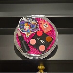 Purse Cosmetics Pink and Orange Makeup Compact Purse Mirror